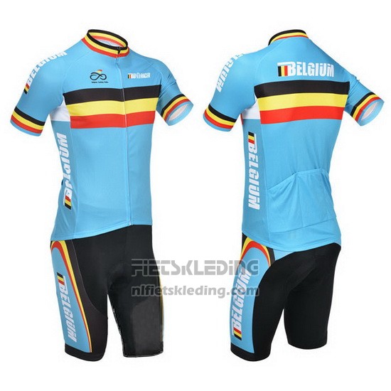2013 Fietskleding Belgie Lichtblauw en Zwart Korte Mouwen en Koersbroek